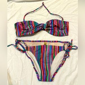 Victoria's Secret Multicolor Striped Bandeau Bikini Set, Size Small & Medium